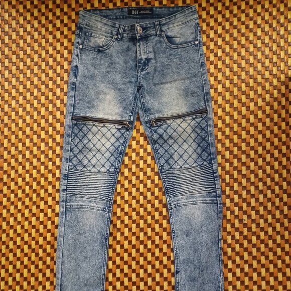 ROK Men'S Biker Jeans Acid Wash Blue Size W30 L32 - Picture 1 of 7